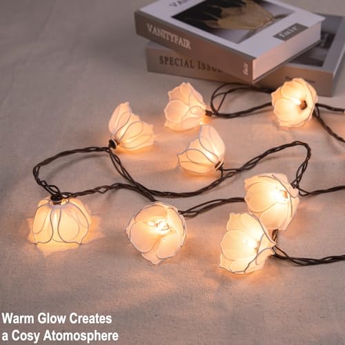 TWINKVILLA Decorative String Lights Plug in with 10 Bulbs, Flower Garland Fairy Lights Connectable Weatherproof Outdoor Indoor for Wedding Garden Pergola Bedroom Porch Floral Home Decor (White) - color: White