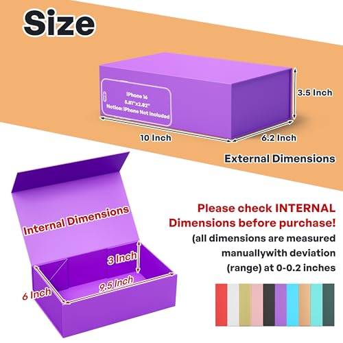 RYDDOY Purple Gift Box, 9.5x6x3'' Gift Boxes with Lids for Presents - color: Purple, size: 9.5 x 6 x 3 Inch