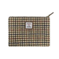 Harris Tweed Handmade Wool Zip Pouch with YKK Zipper Organizer Bag - color: No.614 Houndstooth, size: Large