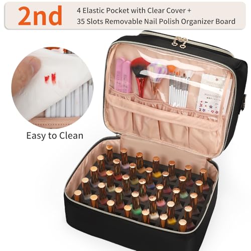 CUBETASTIC Nail Polish Organizer, Portable Nail Polish Storage Case Holds 45 Bottles Nail Polish & Nail Lamp, Travel Nail Supplies Organizer for Nail Tech Kit & Manicure Tools - color: Black, size: 45 Slots
