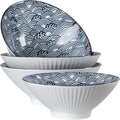 38 oz Japanese Ramen Bowls Set of 4, Large Pho Bowls, 8 Inch Ceramic Blue and White Soup Bowls, Wave Pattern - color: Wave Pattern