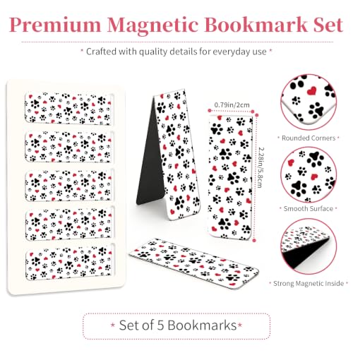 5 Pieces Magnetic Bookmarks, Cute Magnet Bookmark Clips, Colorful Page Markers for Books, Reading Supplies for Book Lovers, Women and Men Cute Dog Paws - color: Cute Dog Paws