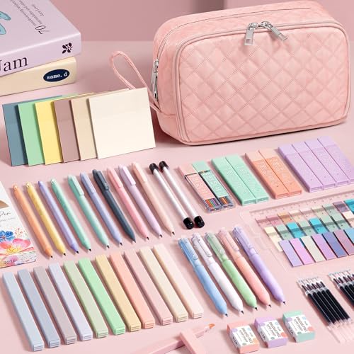 62PCS Aesthetic Back to School Supplies w/ Cute Pencil Case Stationary Set - color: Blue