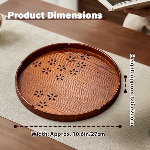 Round Tray Cherry Blossom Pattern Tea Serving Tray Tea Serving Plate