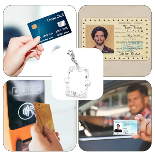 2 Pieces Star Wing-Shaped Photocard Holder Keychain - Clear Acrylic Protective Sleeve for ID, Bus, Student Card (Blue,Green)