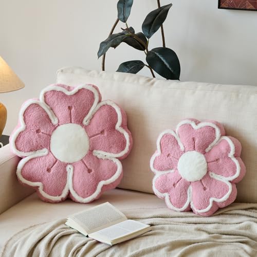 Flower Shaped Decorative Throw Pillow Cushion for Bed Couch, Cute Flower Plush Throw Pillows Home Decor Floor Pillow Seating Cushions (Grey Pink, 13.7 Inches) - color: Grey Pink, size: 13.7 Inches