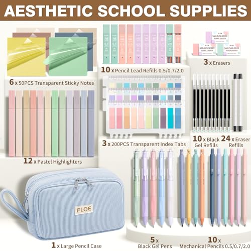 62PCS Aesthetic School Supplies Cute Back to School Supplies Stationary Set - color: Blue