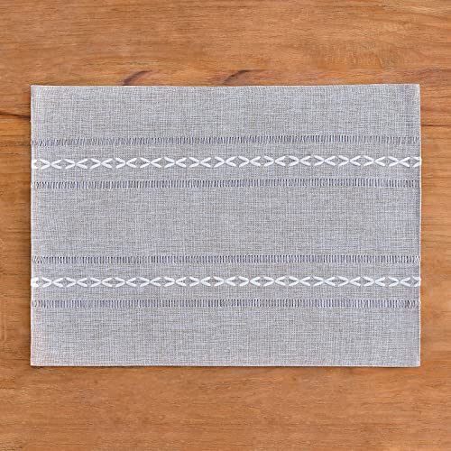 Wracra Cotton Linen Place Mats, Grey Embroidered Placemats Set of 4 - color: Hemstitched Grey, size: Placemats(Set of 4)