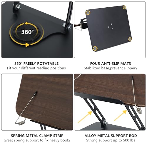 Book Stand for Reading, Multi-Angle & Height Book Holder with 360° Swivel Base, Lightweight Foldable Cookbook Stand for Kitchen, Office, Textbook, Recipe, Music Scores, Kindle, Tablet