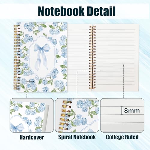 Cute Blue Bow Hydrangea Journal for Women,Blue Bow Hydrangea Floral Pastel Pretty Hardcover Spiral Notebook for Women School Aesthetic Pink Journal for Teen Girls Teacher 5.5x8.3 - color: Blue Bow Hydrangea