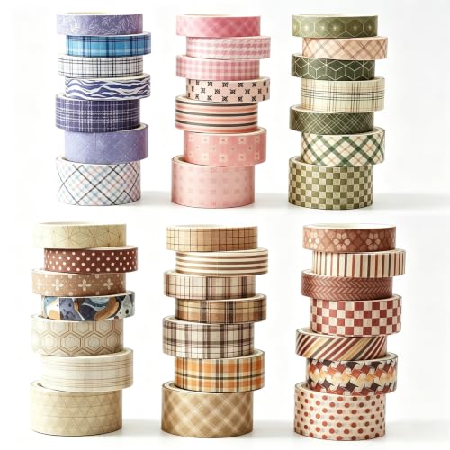 Washi Tape Set 42 Rolls Vintage Plaid Colored Decorative Scrapbook Tape - color: Brown stripes