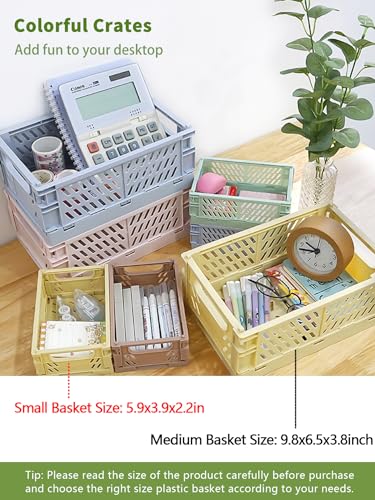 4 Pack Mini Foldable Plastic Small Baskets for Organizing and Storage, Collapsible Storage Crate for Home Bedroom Office Classroom Drawer Organizers (5.9x3.9x2.2in) Mini Size - size: Small
