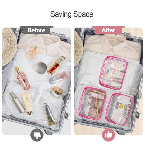 PACKISM Clear Makeup Bag for Travel - TSA Approved Toiletry Bag, 2 Rose Red - color: 2 Matte Rose Red, size: Mixed Size Series (1 Medium + 1 Large)