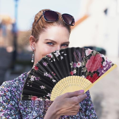 Aodaer 20 Pack Floral Folding Fans Chinese Style Handheld Fans Silk Bamboo Fans Decorative Fans for Wedding, Party Favors