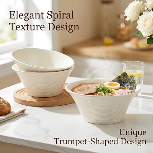 Ceramic Ramen Bowls Set of 3, 34 oz Noodle Bowls, 8 Inch - size: Soup Bowls Set of 3