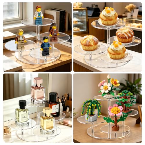 4 Tier Acrylic Display Stand, Clear Display Risers for LEGO Botanicals & Mini Figures, Tabletop Display Shelf for Perfume, Jewelry, Flowers, Collectibles, and Cake – Crystal Clear, Sturdy - color: 4 Tier