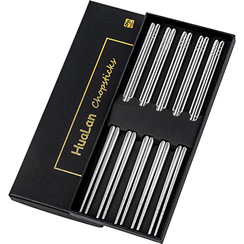 Stainless Steel Chopsticks, Metal Alloy Chopstick, Reusable Non-slip Design Chop Sticks, 5 Pairs Gift Set,Silver - color: Silvermoon