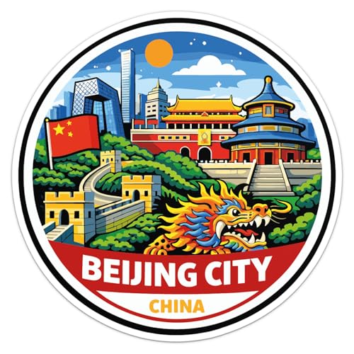 Cartoon Style China Beijing City Sticker - Waterproof Outdoor Vinyl Decal, 3 Inch - color: Cartoon Style China Beijing City, size: 3'' longer side