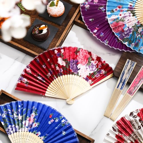 Chuangdi 12 Pcs Folding Hand Fans for Line Dancing Bulk Silk Fabric Popping Clapping Fans for Line Dancing on The Ground for Women Foldable Wedding Decoration Gifts(Rose) - style: Rose