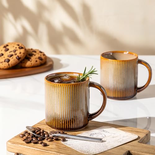 theterra Ceramic Coffee Mugs Set of 6, 14.2 oz Coffee Cups with Handle - color: Creamy Amber, size: 14 OZ (Set of 6)