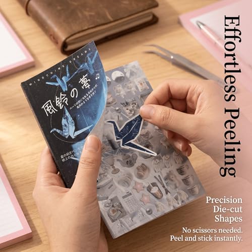 30 Sheets Japanese Aesthetic Sticker Book with Hard Matte Cover, Dreamcore Ocean Theme- Seashells Starfish Seahorses Water Patterns for Journaling, Scrapbooking, Planners, Vision Boards - color: Wind Chime