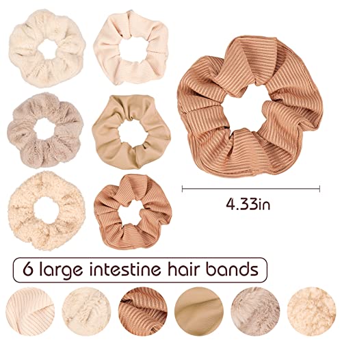 Matte Scrunchies for Hair 6Pcs Velvet Scrunchies for Thick Hair Ultra Textured Soft Fuzzy Hair Bands Brown Ponytail Holder Neutral Scrunchie Cute Scrunchy Hair Ties Hair Accessories for Women Girls - color: 6PCS Brown