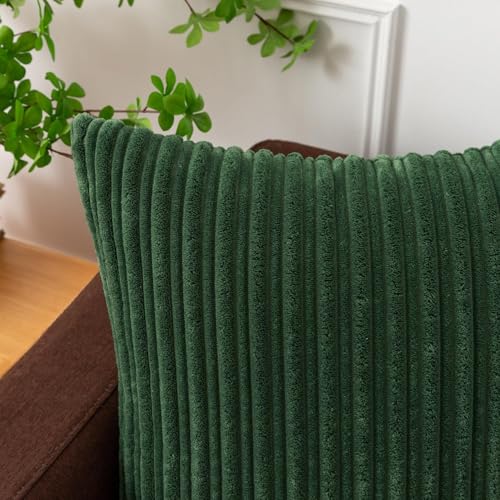 Kevin Textile Striped Corduroy 16”x16” Pillow Covers 2 Pack, Xmas Green - color: Christmas Green, size: 16" x 16" (Pack of 2)