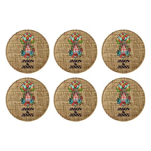 Smile Art Design Couple Names CUSTOM COASTER Set of 6 with base Round Burlap Material Home Design Personalized Prints Personalized Gifts House warming Wedding Christmas Gift Rustic Decor Style10 - color: Style 10, size: Set of 6 - Round Coaster