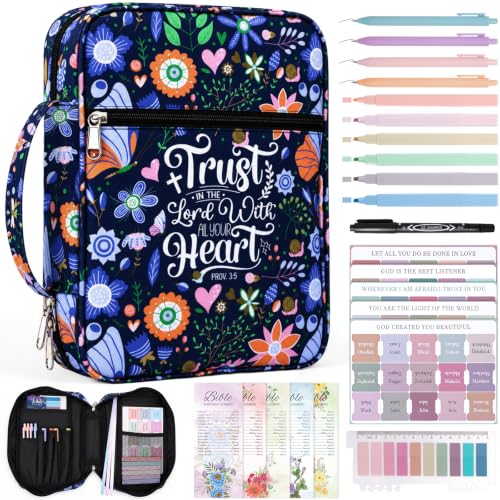 XKDOUS Bible Cover Case for Women Bible Bag Journaling Kit w/Study Supplies - color: Canvas Navy, size: Large