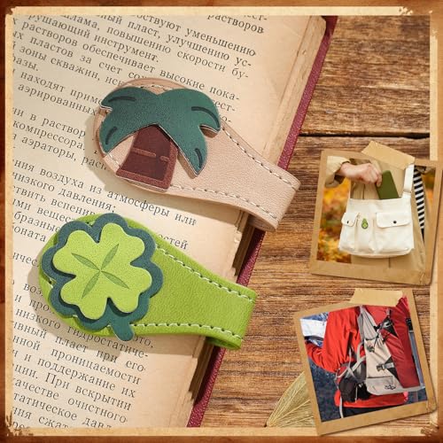 2PCS Leather Magnetic Bookmarks for Women, Personalized Leather Bookmark, PU Magnet Bookmark Clips Book Holder - style: Coconut & Clover