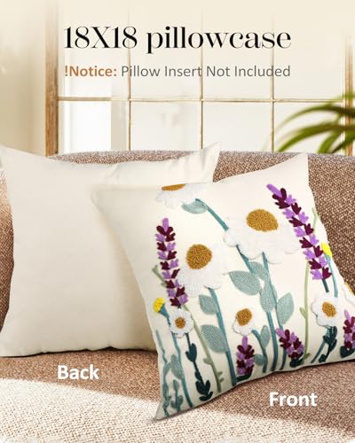 Embroidered Throw Pillow Cover, 18x18 Inch, Wildflower - color: Wild Floral, size: 18" x 18" (Pack of 1)