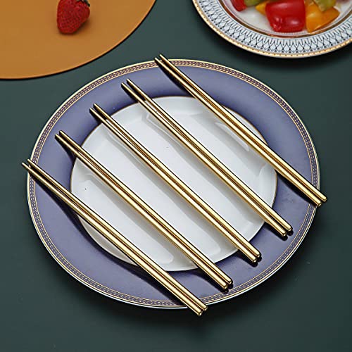 10 Pairs Reusable Chopsticks, Titanium Gold Plating Stainless Steel Metal Chop Sticks, Japanese Chinese Korean Chopstick Dishwasher Safe, 8.9 Inch (Gold / Chop sticks) - color: 3. Gold
