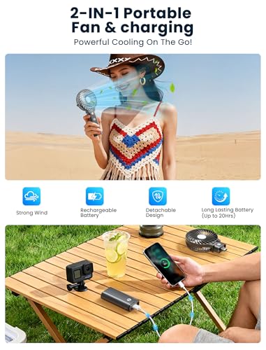 HandFan 5200mAh Portable Handheld Fan, Personal Hand Held Fan USB Rechargeable, 180° Foldable,3 Speeds Strong Airflow Cooling Fan for Travel/Outdoors/Beach/Concerts/Disney/Games/Picnics/Park (Black) - color: Clear‑Blade Matte Black