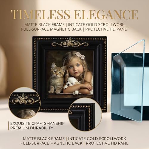 Vintage Mini Magnetic Picture Frames for Refrigerator, Gold Photo Magnets - color: Black E