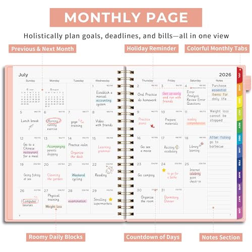 EMSHOI Academic Planner 2026-2027, A4 Size (8.5" x 11"), Weekly and Monthly - color: Pink