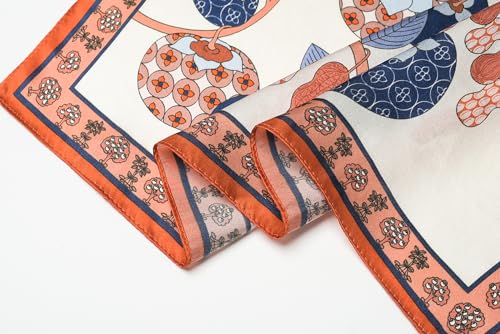 100% Mulberry Silk Scarf - 21" Square Lightweight Neckerchief, Gift Packed - color: Orange-12