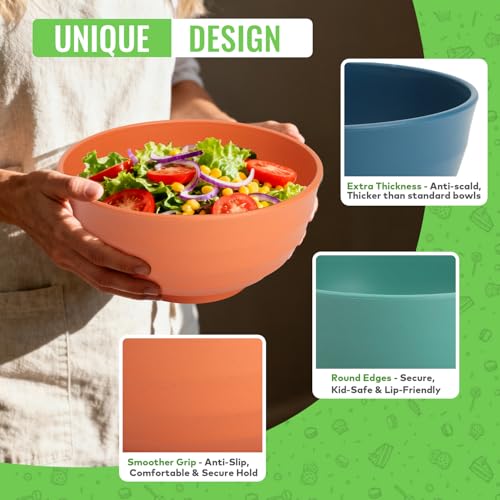 Wheat Straw Bowls 60 OZ, Unbreakable Large Salad Bowl Set of 6, Microwave and Dishwasher Safe Big Bowls for Kitchen, Camping, Picnic, RV, Serving Bowl Set for Ramen, Cereal, Soup - Multi - color: Multicolor, size: 60 OZ