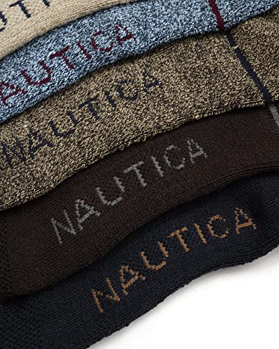 Nautica Mens Crew Socks 5 Pack Moisture Wicking Athletic Work & Dress Socks - color: Brown/Navy