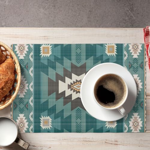 Ethnic Southwestern Place Mats Set of 4,Navajo Tribal Native American Boho Geometric Pattern Aztec Washable Linen Dinner Mats for Kitchen Table Dining Room Coffe 12"x18" - color: Aztec 15, size: 12x18"Placemats x4