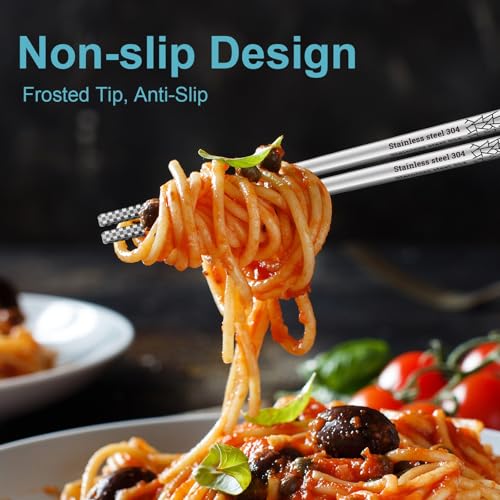 Reusable Metal Chopsticks, 304 Stainless Steel, 5 Pairs, 9.25 Inches