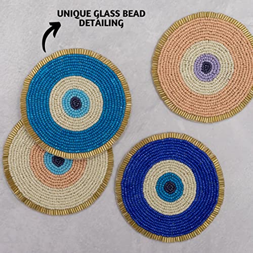 Folkulture Cute Coasters Set of 4 for Drink, Boho Table Decor & Party Décor - color: Evil Eye
