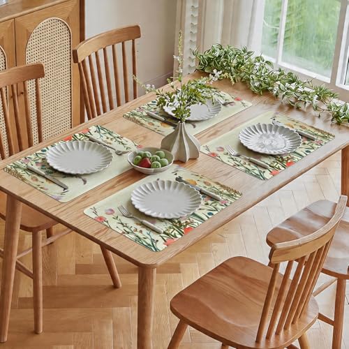 Vinyl Placemats Set of 4-12x17 Inch - Heat Resistant Washable Place Mats Waterproof Non-Slip Wipeable Table Mats for Dining Table Decor, Indoor/Outdoor Plastic Mat - color: Floral-3