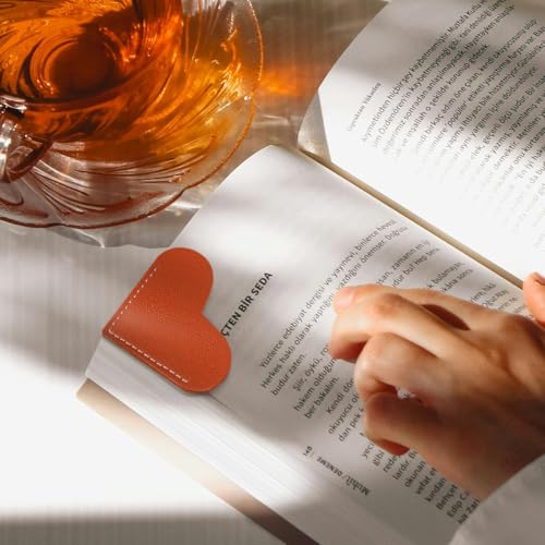 Leather Heart Bookmarks, HOMTEK 6pcs Cute Corner Page Book Marks for Reading Women, Book Lovers Teachers Students, Cute Handmade Reading Gifts(Love B-6pcs) - style: Love B-6PCS