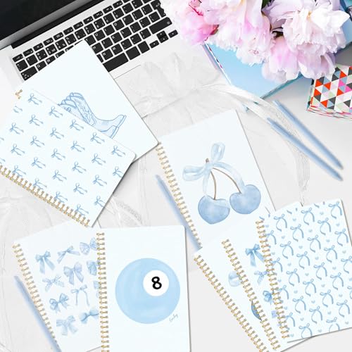CNhoqc Blue Spiral Journal Notebook, 8 Sets A5 Ballpoint Pens Organza Bags - color: 8-Set Blue Bow