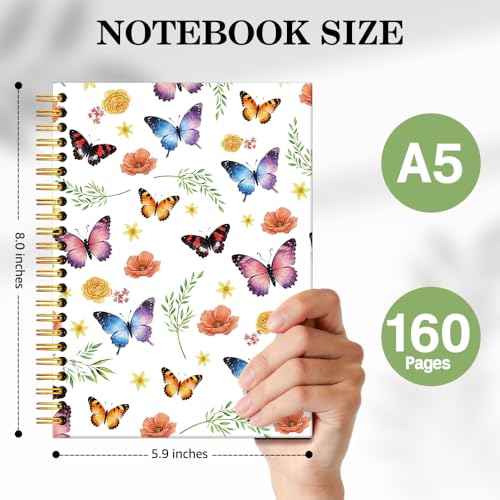 ERHACHAIJIA Watercolor Butterflies Lined Spiral Notebook for Women Writers - color: White