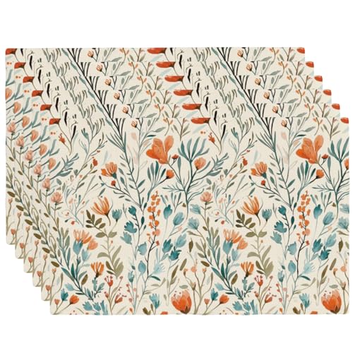 Vintage Boho Teal Orange Floral Placemats Set of 6 12x18 Inch - color: Teal Orange, size: Set of 6