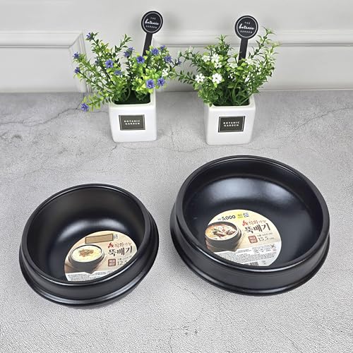 Korean Hot Pot Ttukbaegi 6.5 Inch Clay Cooking Bowl, Direct Fire Safe Ceramic Stew Pot for Soup, Rice, Noodle, Microwave & Dishwasher Safe Earthenware, Made in Korea, Black Mini Casserole (Large) - size: Large