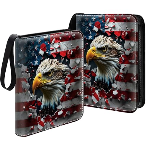 Card Binder 400 Pockets, 50 Sleeves Large Binder Trading Cards Holder 4 Pocket, Storage Organizer, Album Folder Case Protector Collector Gift Retro American Flag Bald Eagle 250 - color: Retro American Flag Bald Eagle 250, size: 4 Pocket