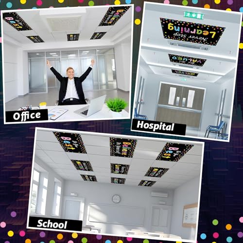 6 Pcs Fluorescent Light Covers with 60 Magnets Decorative for Classroom Ceiling Light 4 x 2 Ft Magnetic Light Cover Filter Easy Install for Office Hospitals Home Drop Ceiling Supplies (Black Confetti) - color: Black Confetti