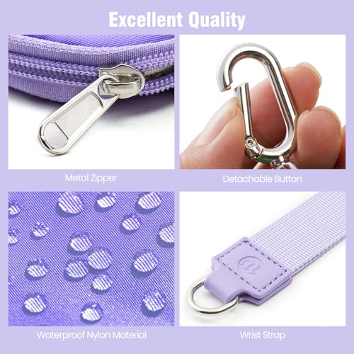 Mini Dual Pouch Wristlet Wallet for Women – Zip Around wristlet Keychain Wallet with 2 Wristlets, Ideal for Dog Walking, Coffee Runs & Lunch Break Essentials (Violet+Navy Blue) - color: Violet+Navy Blue